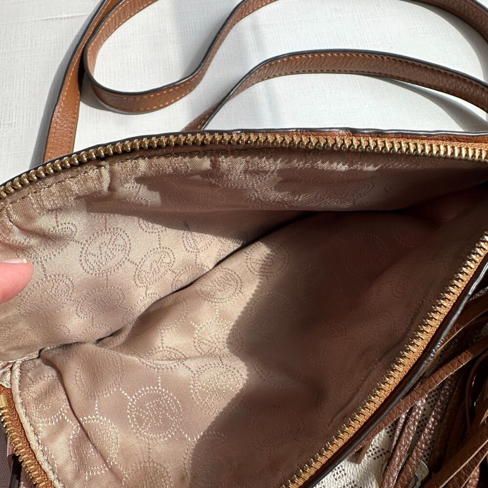 Michael Kors Bradford Crossbody MK Logo Flap Bag Beige/Brown Adjustable Strap - Picture 11 of 16